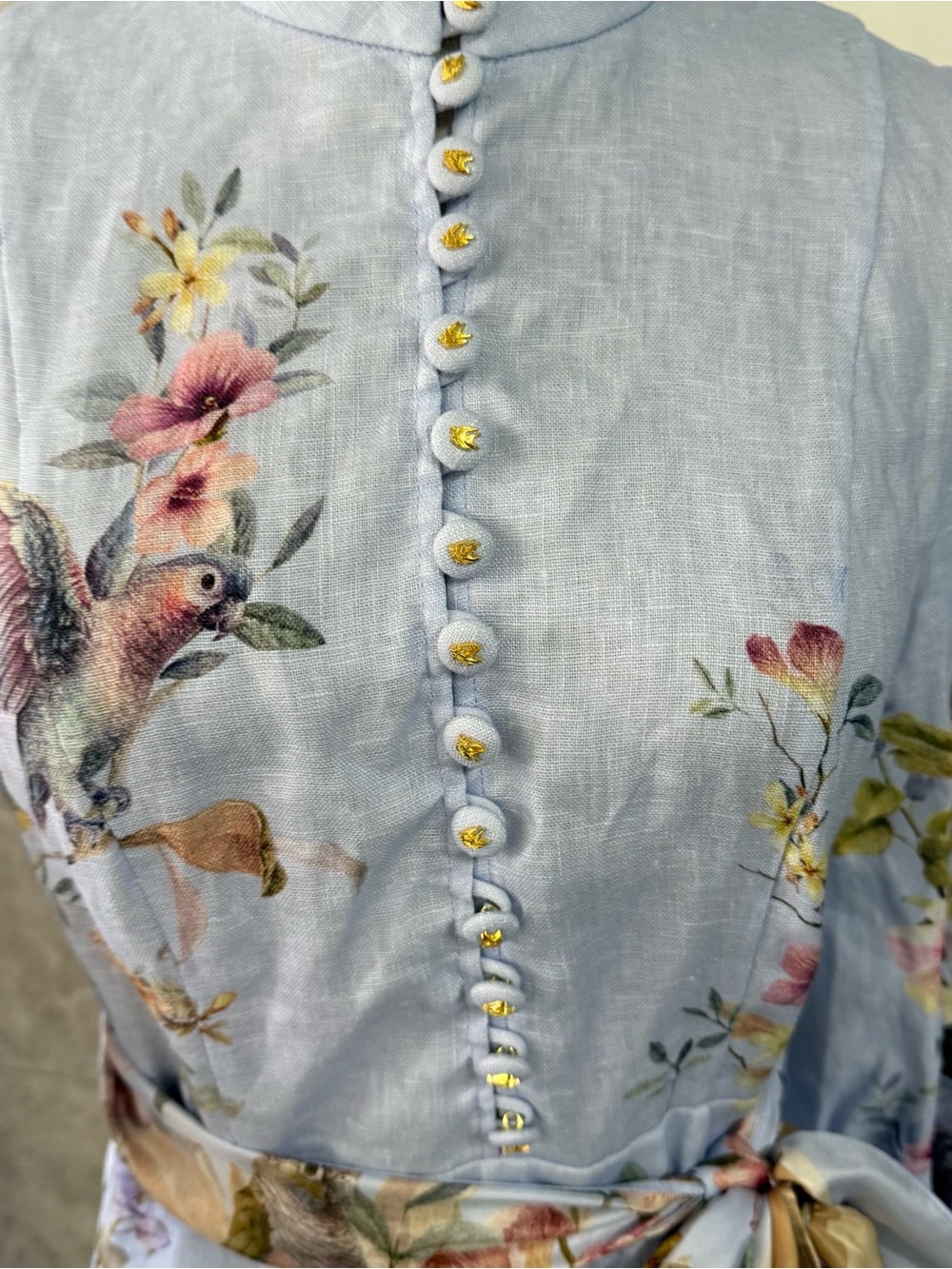 Zimmermann Powder Blue Floral & Bird Tie-Waist Mini Dress - Picture 9 of 11